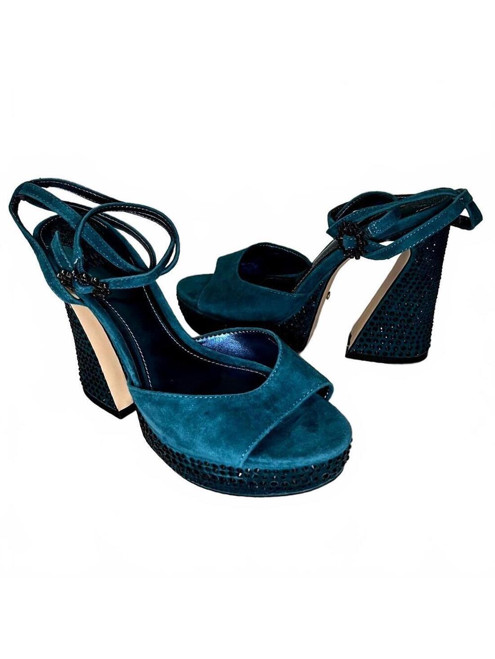 Vince Camuto Teal Suede Platform Heels with Rhinestone Detailing Size 8